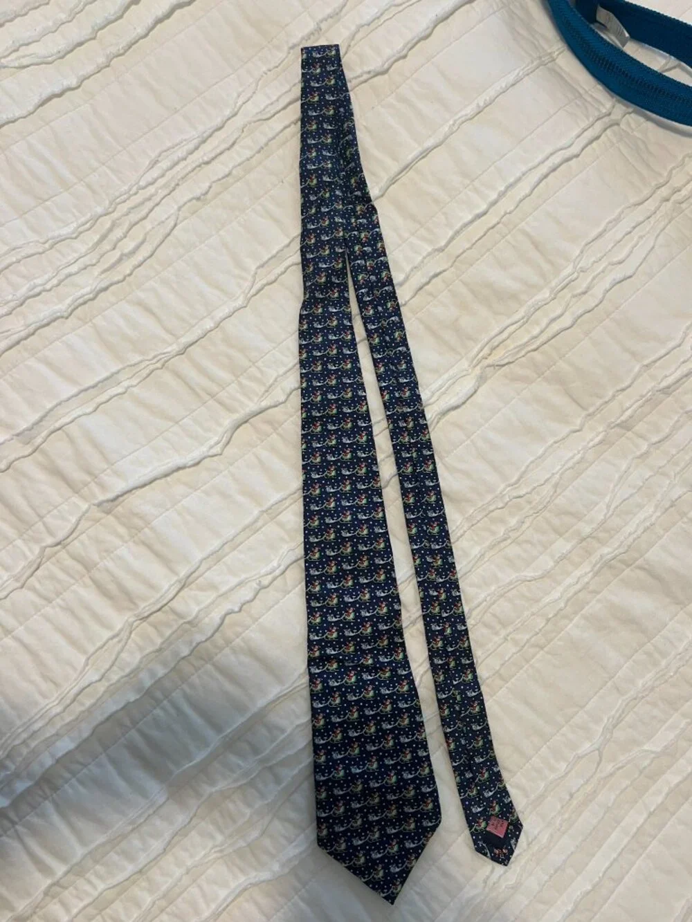 Vineyard Vines Boys Silk Tie - Christmas Santa Sleigh & Whales Navy